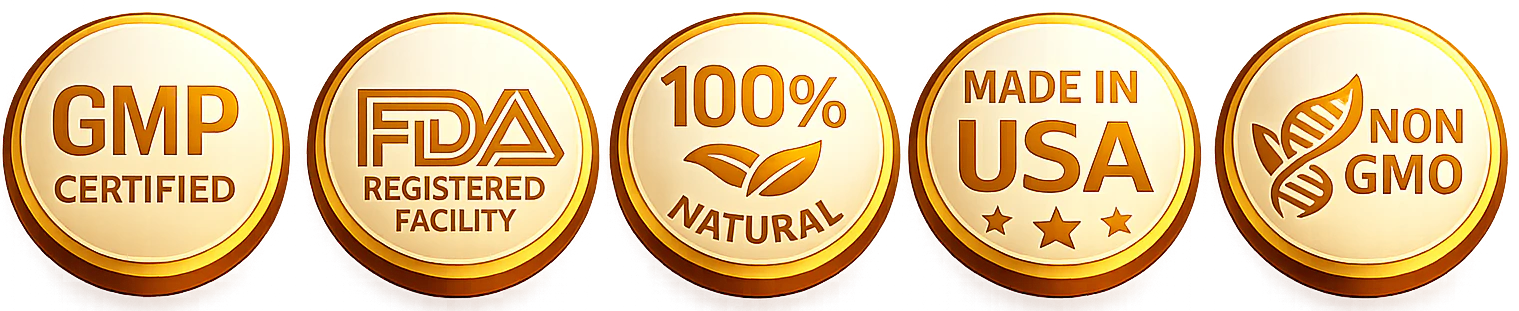 GMP Certified, FDA Registered Facility, 100% Natural, Made in USA, Non GMO