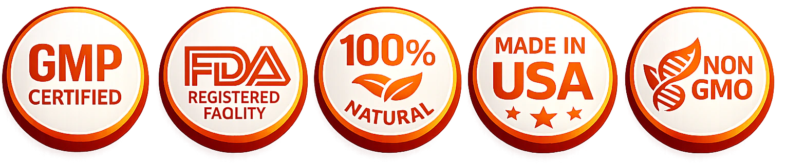 GMP Certified, FDA Registered Facility, 100% Natural, Made in USA, Non GMO